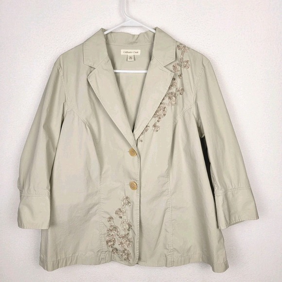 Coldwater Creek Jackets & Blazers - Coldwater Creek Sequin Detail Jacket W18 Beige Cotton Plus Size Boho Cottagecore